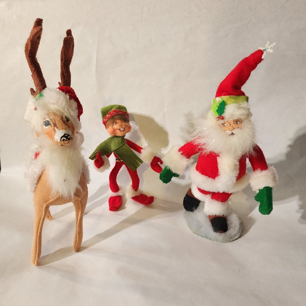 Annalee Christmas‎ Set - Santa, Elf, Reindeer & Yorkie Dog - Retired